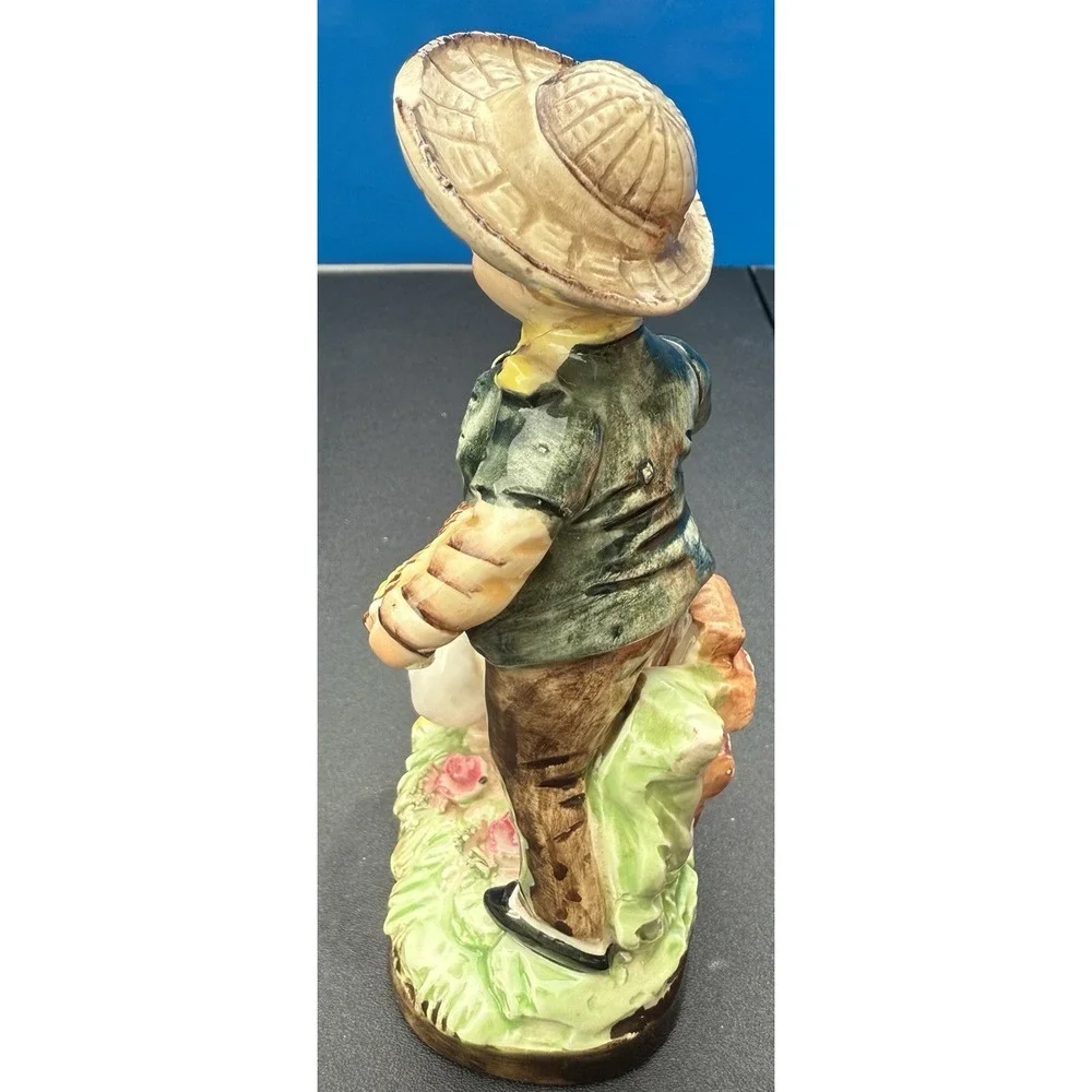 Vintage Porcelain Figurine Boy Feeding goose with basket Collectible Arrow Japan